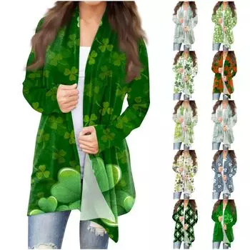 Женская повседневная одежда с длинными рукавами St. Женский кардиган с принтом ко Дню Святого Патрика и верхнее пальто L бежевый
