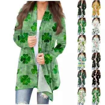 Женская повседневная одежда с длинными рукавами St. Женский кардиган с принтом ко Дню Святого Патрика и верхнее пальто L