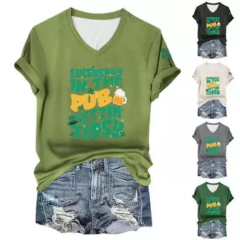 Женская повседневная одежда St. Футболка с короткими рукавами и V-образным вырезом с принтом Патрика XXXL