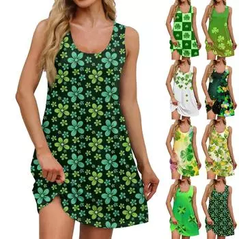 Женская повседневная одежда St. Платье-жилет с принтом ко Дню Святого Патрика, U-образным вырезом и боковыми карманами L
