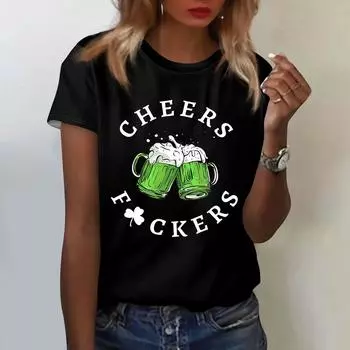 Женская повседневная одежда St. Принт ко Дню Патрика, футболка с коротким рукавом и зауженным кроем L армия зеленый