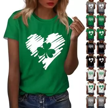 Женская повседневная одежда St. Принт ко Дню Патрика, футболка с коротким рукавом и зауженным кроем L армия зеленый
