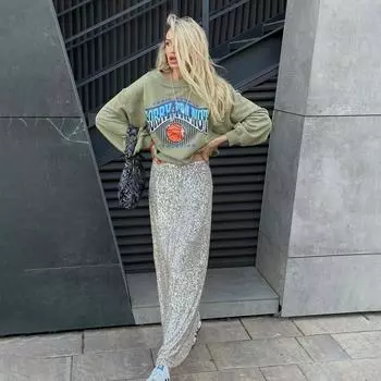 Женская повседневная однотонная длинная сексуальная юбка с пайетками S золотой