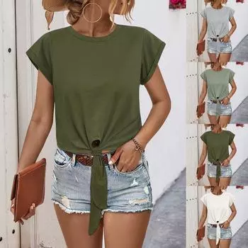 Женская повседневная однотонная футболка без рукавов, пуловер с круглым вырезом, топ L армия зеленый