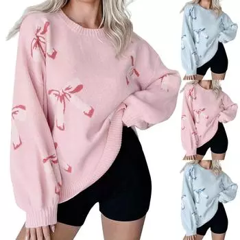 Женская повседневная однотонная футболка свободного кроя с круглым вырезом и длинными рукавами L розовый