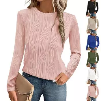 Женская повседневная однотонная футболка свободного кроя с круглым вырезом и длинными рукавами L армия зеленый