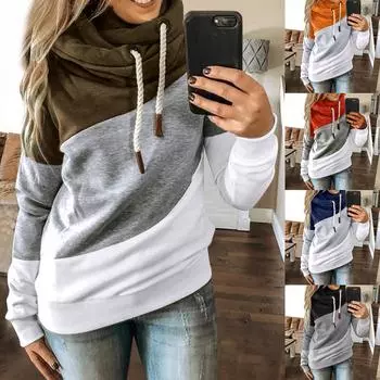 Женская повседневная однотонная контрастная толстовка с капюшоном и длинными рукавами, топы XL армия зеленый