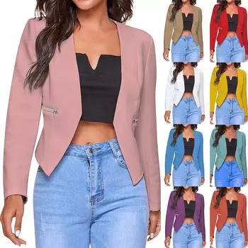 Женская повседневная однотонная куртка-кардиган без пуговиц с зауженной талией и застежкой-молнией C L синий