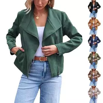 Женская повседневная однотонная куртка на молнии из оленьей кожи, длинное бархатное пальто с длинными рукавами L армия зеленый