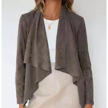 Женская повседневная однотонная куртка с длинными рукавами из искусственного оленя, модная свободная куртка L хаки