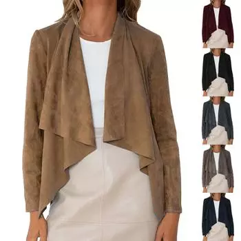 Женская повседневная однотонная куртка с длинными рукавами из искусственного оленя, модная свободная куртка