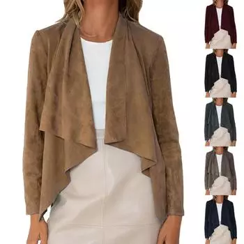 Женская повседневная однотонная куртка с длинными рукавами из искусственного оленя, модная свободная куртка S коричневый