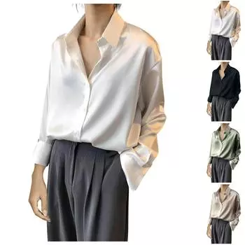 Женская повседневная однотонная рубашка на пуговицах в стиле ретро с длинным рукавом S белый