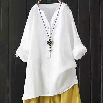Женская повседневная однотонная рубашка с длинным рукавом и V-образным вырезом, женская красивая блузка высокого качества, одежда больших размеров XXXXXL белый