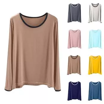 Женская повседневная однотонная рубашка с длинным рукавом и круглым вырезом для йоги L темно-синий