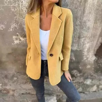 Женский повседневный пиджак с длинными рукавами и лацканами на пуговицах L чёрный