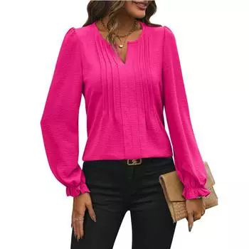 Женская повседневная однотонная шифоновая рубашка в полоску с v-образным вырезом и длинными рукавами S чёрный