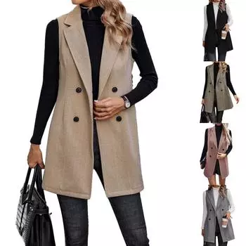 Женская повседневная однотонная свободная куртка без рукавов, модная куртка, однотонная куртка L бежевый