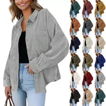 Женская повседневная однотонная свободная куртка с лацканами на пуговицах больших размеров M бежевый