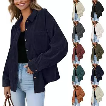 Женская повседневная однотонная свободная куртка с лацканами на пуговицах больших размеров L армия зеленый