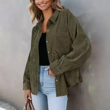 Женская повседневная однотонная свободная куртка с лацканами на пуговицах больших размеров S бежевый