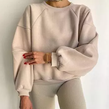 Женская повседневная однотонная свободная толстовка с круглым вырезом и длинными рукавами S