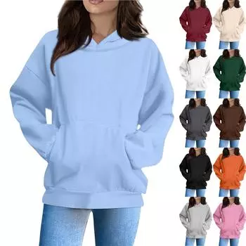 Женская повседневная однотонная толстовка с длинным рукавом и капюшоном L бежевый