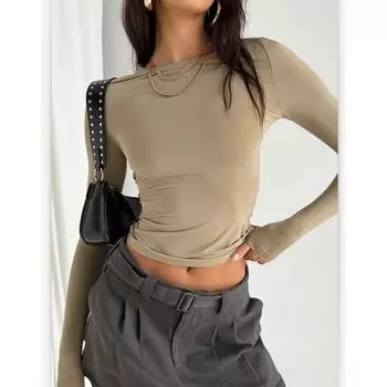 Женская повседневная однотонная тонкая футболка с длинными рукавами XS серый