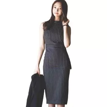 Женская повседневная официальная офисная одежда без рукавов в полоску, платья миди, новинка S