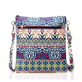 Женская повседневная парусиновая сумка с цветочным принтом, женская маленькая сумка через плечо для женщин, кошелек-клатч с клапаном синий