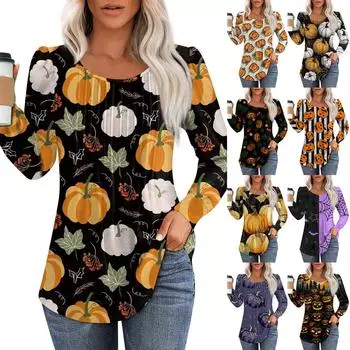 Женская повседневная плиссированная футболка с круглым вырезом и длинными рукавами с принтом M шафрановый