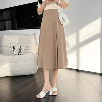 Женская повседневная плиссированная юбка, летняя шифоновая юбка средней длины, свободная мода в корейском стиле с высокой талией, шикарная элегантная женская юбка трапециевидной формы Y2K S чёрный