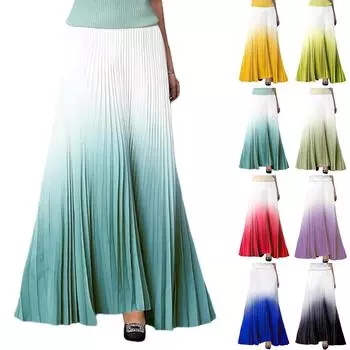 Женская повседневная плиссированная юбка с градиентом, плиссированная юбка А-силуэта, юбка-шарнир длиной до пола L чёрный