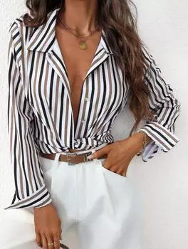 Женская повседневная полосатая рубашка с длинным рукавом L