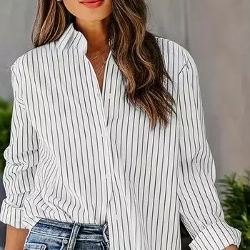 Женская повседневная полосатая рубашка с длинным рукавом на пуговицах S белый