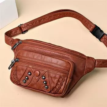 Женская повседневная поясная сумка из искусственной кожи, поясная сумка, кожаная поясная сумка, дорожная сумка через плечо для восхождения, нагрудная сумка, поясные сумки 26*14*5cm чёрный