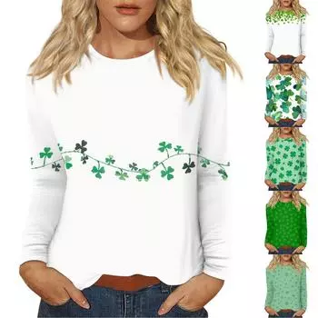 Женская повседневная повседневная рубашка с длинным рукавом. Топ с круглым вырезом и принтом ко Дню Святого Патрика L армия зеленый
