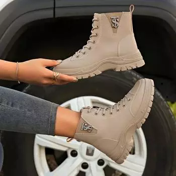 Женская повседневная повседневная современная обувь с ремешком на щиколотке, новые женские ботинки 2024 года для зимних поездок на работу, с толстой подошвой, нескользящие, с боковой молнией 36 покинуть белый