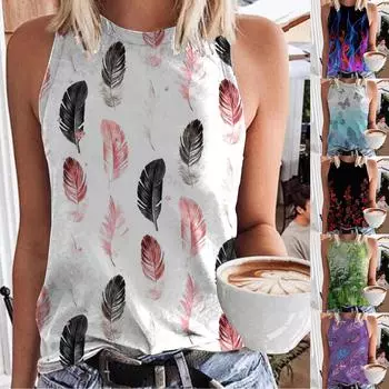 Женская повседневная приталенная сексуальная футболка без рукавов с принтом внизу L разноцветный