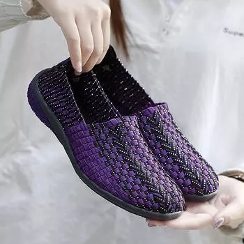 Женская повседневная прогулочная обувь без шнуровки ручной работы из дышащей ткани с удобной опорой свода стопы, лоферы на плоской подошве с круглым носком, легкие низкие кроссовки для женщин 35 чёрный