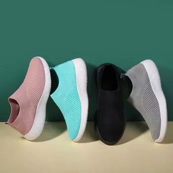 Женская повседневная прогулочная обувь, модные легкие кроссовки без шнуровки, обувь на плоской подошве из сетчатой ткани 36 серый