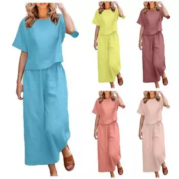 Женская повседневная пуловерная рубашка с длинным и коротким рукавом с круглым вырезом, художественный однотонный повседневный костюм в стиле ретро S розовый