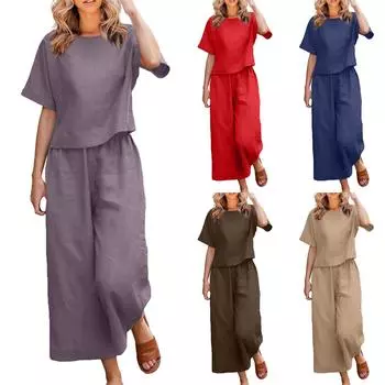 Женская повседневная пуловерная рубашка с длинным и коротким рукавом с круглым вырезом, художественный однотонный повседневный костюм в стиле ретро L кофейный