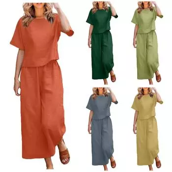 Женская повседневная пуловерная рубашка с длинным и коротким рукавом с круглым вырезом, художественный однотонный повседневный костюм в стиле ретро S темно-серого