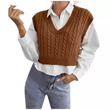 Женская повседневная пуловерная рубашка с v-образным вырезом, цветной свитер без рукавов, жилет L