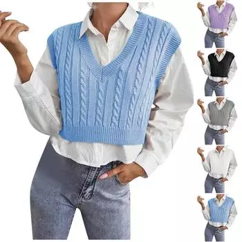 Женская повседневная пуловерная рубашка с v-образным вырезом, цветной свитер без рукавов, жилет XXXL
