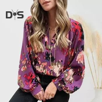 Женская повседневная пуловерная рубашка с v-образным вырезом и длинным рукавом, свободная посадка в богемном стиле, блузка в стиле бохо с абстрактным принтом, уличная одежда 2XL зелёный