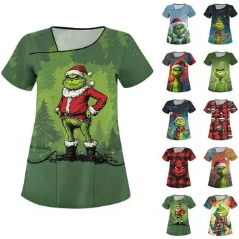 Женская повседневная рабочая одежда с короткими рукавами и наклонным воротником с принтом и двойными карманами L жёлтый