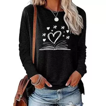 Женская повседневная ретро-любовная книга, универсальная и удобная женская 3D-цветная футболка с длинными рукавами, большая футболка S