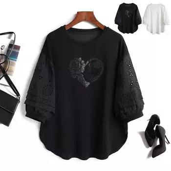 Женская повседневная рубашка больших размеров с блестками на рукавах, свободная туника на пуговицах, блузка, топы L чёрный